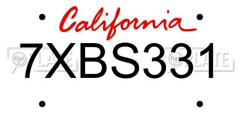 7XBS331 California License Plate