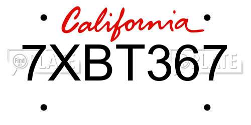 7XBT367 California License Plate