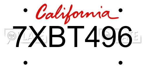 7XBT496 California License Plate
