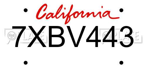 7XBV443 California License Plate