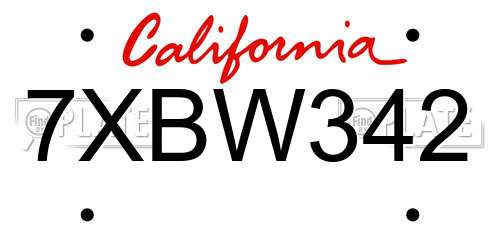 7XBW342 California License Plate