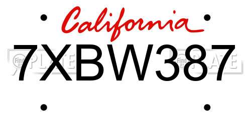 7XBW387 California License Plate