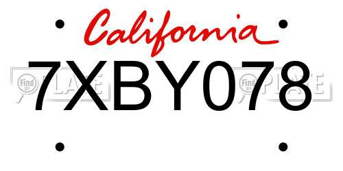 7XBY078 California License Plate