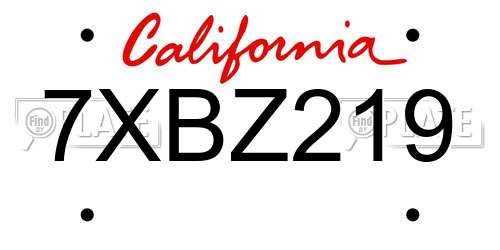 7XBZ219 California License Plate