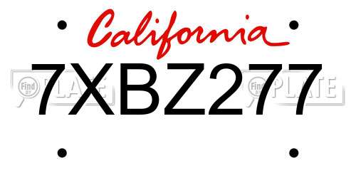 7XBZ277 California License Plate