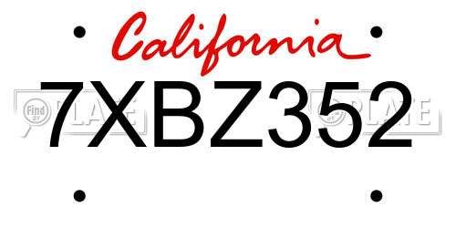 7XBZ352 California License Plate