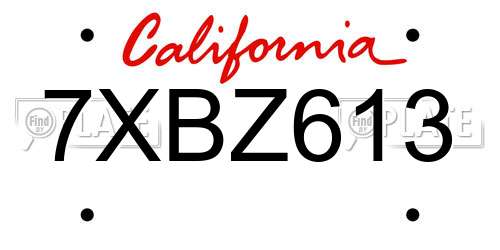 7XBZ613 California License Plate