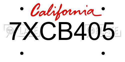 7XCB405 California License Plate