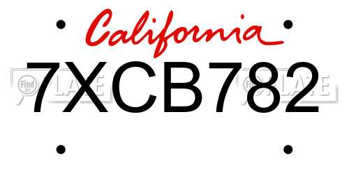 7XCB782 California License Plate