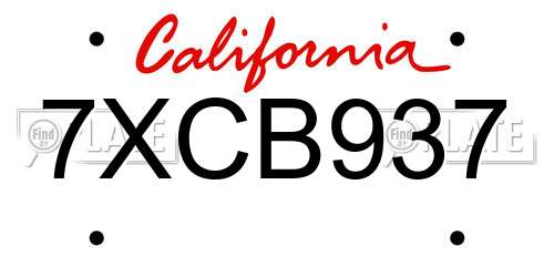 7XCB937 California License Plate