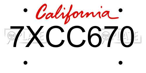 7XCC670 California License Plate