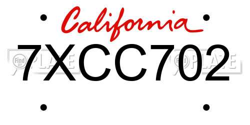 7XCC702 California License Plate