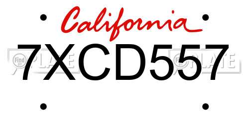 7XCD557 California License Plate