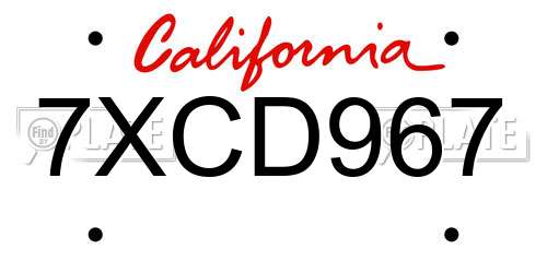 7XCD967 California License Plate