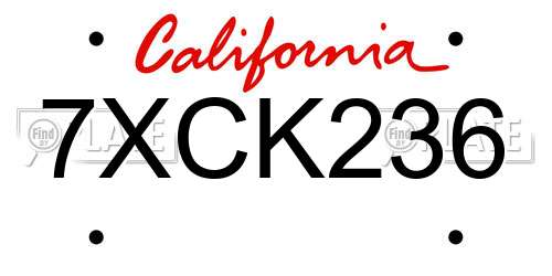 7XCK236 California License Plate