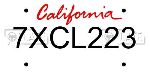 7XCL223 California License Plate