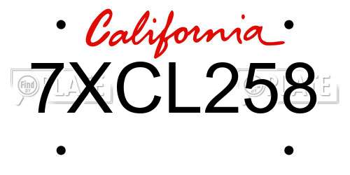 7XCL258 California License Plate