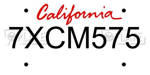 7XCM575 California License Plate
