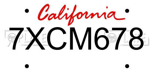 7XCM678 California License Plate
