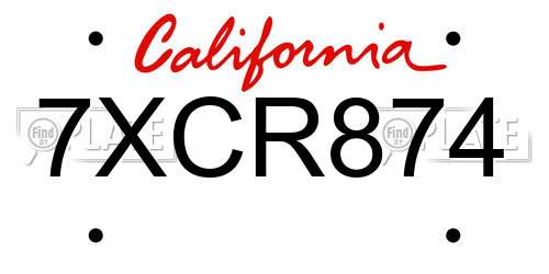 7XCR874 California License Plate