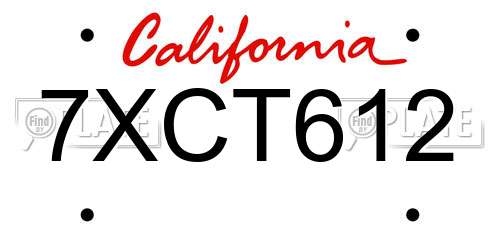7XCT612 California License Plate