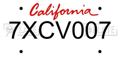 7XCV007 California License Plate