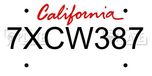 7XCW387 California License Plate
