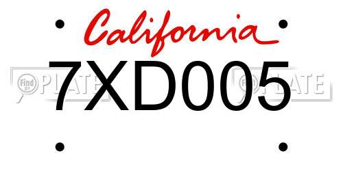 7XD005 California License Plate