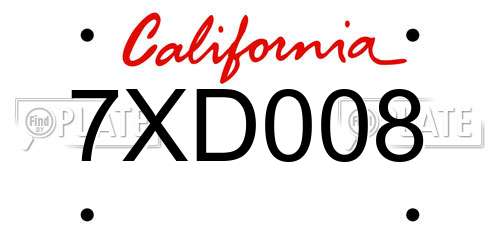 7XD008 California License Plate