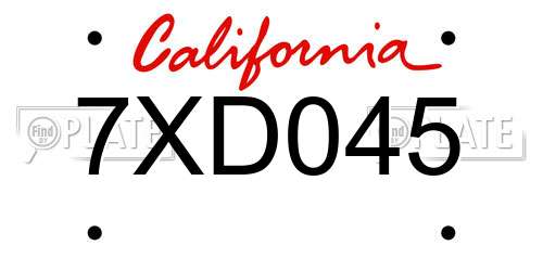 7XD045 California License Plate