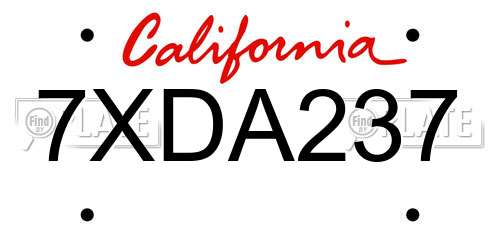 7XDA237 California License Plate