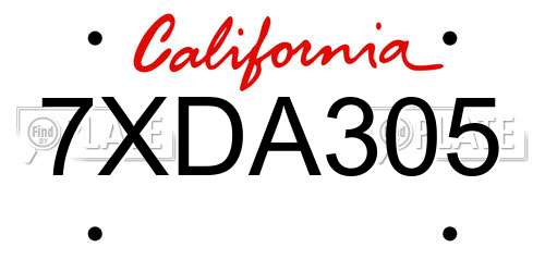 7XDA305 California License Plate