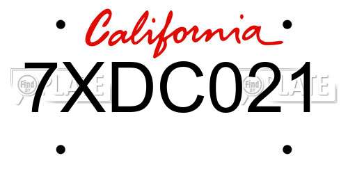 7XDC021 California License Plate