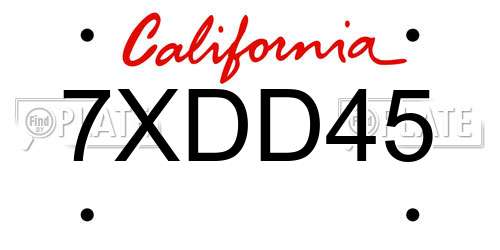 7XDD45 California License Plate