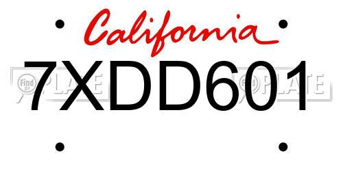 7XDD601 California License Plate