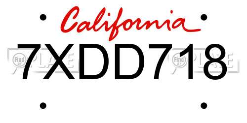 7XDD718 California License Plate