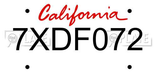 7XDF072 California License Plate