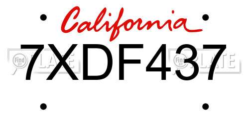 7XDF437 California License Plate
