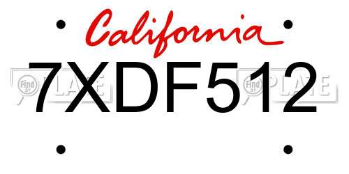 7XDF512 California License Plate