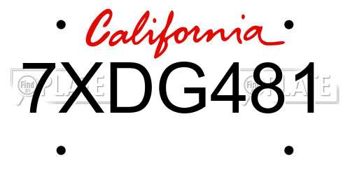 7XDG481 California License Plate
