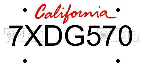 7XDG570 California License Plate