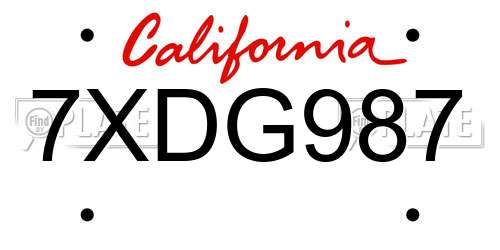 7XDG987 California License Plate