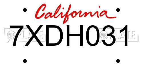 7XDH031 California License Plate