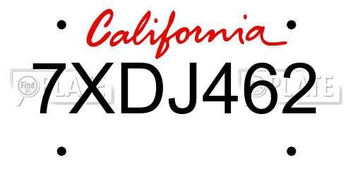 7XDJ462 California License Plate