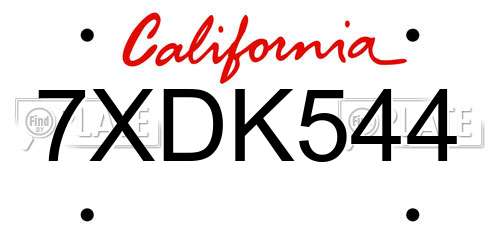 7XDK544 California License Plate