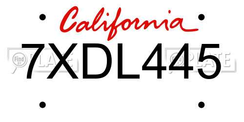 7XDL445 California License Plate