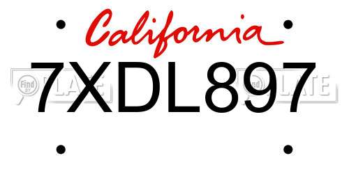 7XDL897 California License Plate