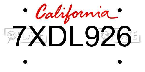 7XDL926 California License Plate