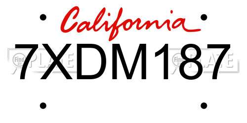 7XDM187 California License Plate