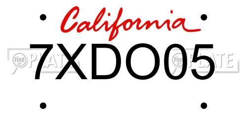 7XDO05 California License Plate